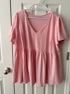 Pink Eyelet V-Neck Women’s Peplum Top